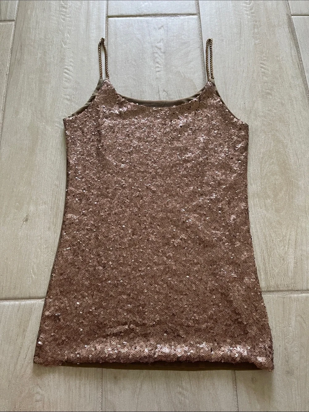 Rose Gold Sequin Spaghetti Strap Tank